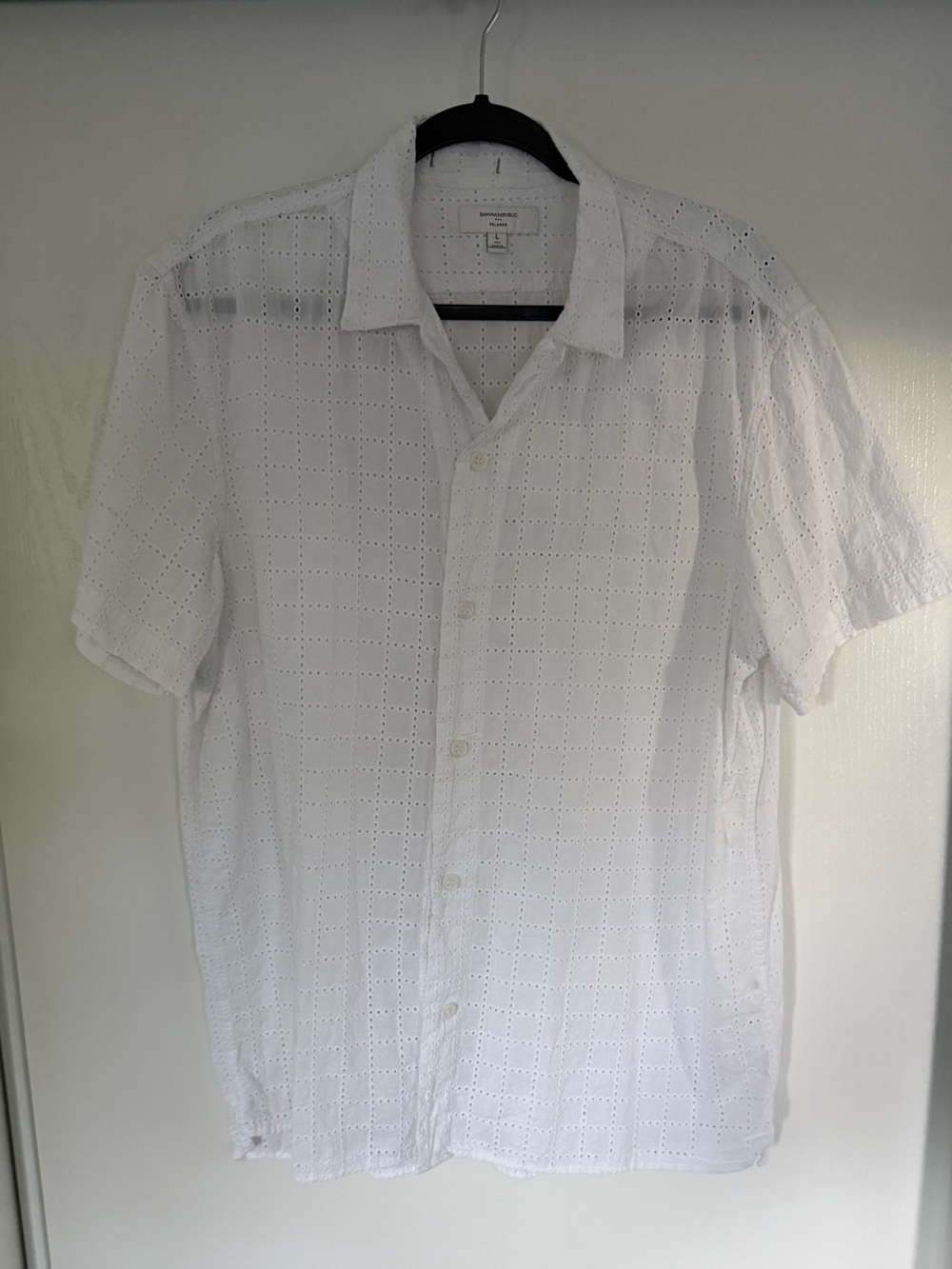 Banana Republic White Eyelet Short-Sleeve Button-Down
